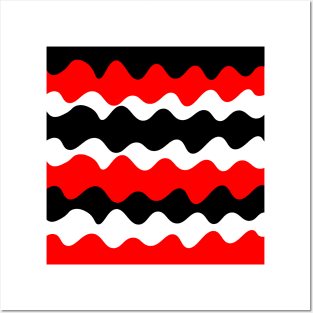 Red, black and white horizontal waves pattern Posters and Art